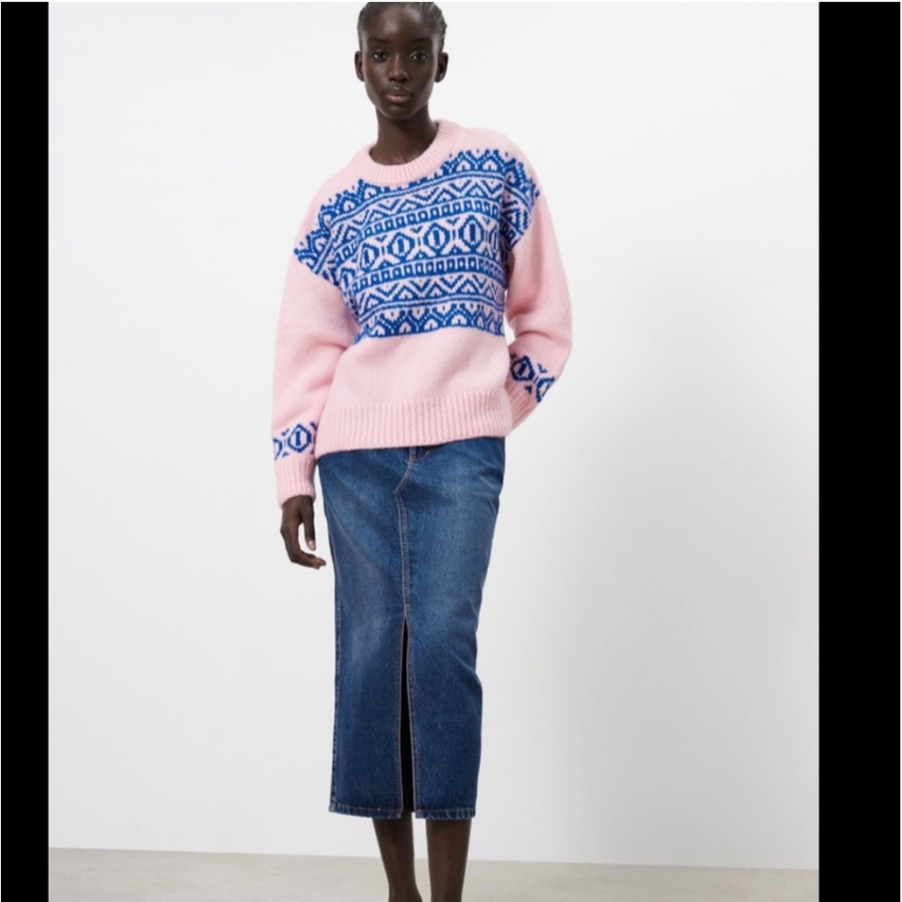 ZARA BUBBLEGUM PINK & BLUE KNIT SWEATER | CREW NECK | LONG SLEEVES | M - Picture 7 of 12